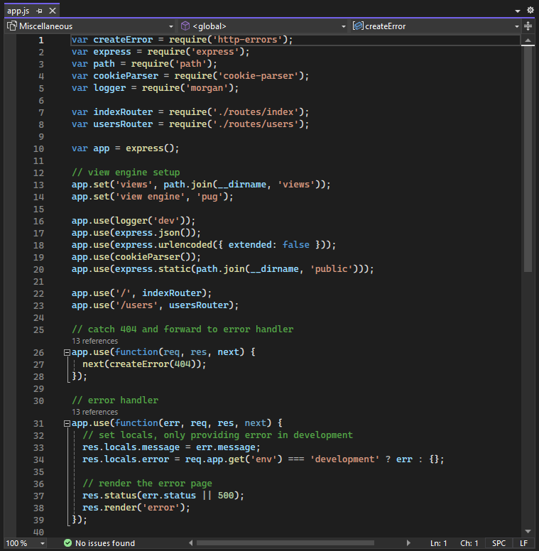 Capture d’écran de l’éditeur dans Visual Studio.