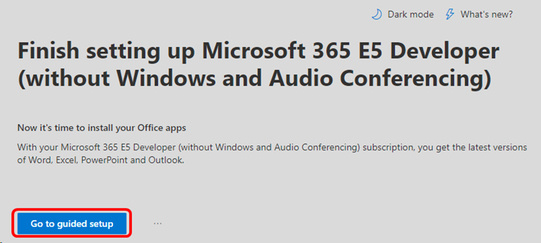 Configuration guidée de Microsoft 365 Developer