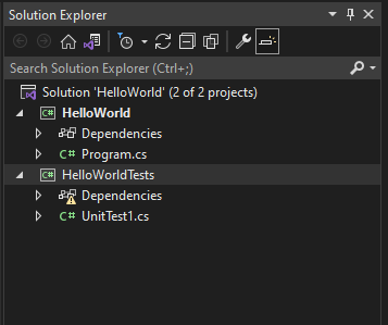  Projet de testUnit dans Explorateur de solutions