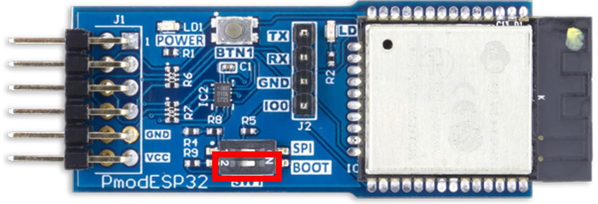 Basculement de l’ESP32 en mode de démarrage en déplaçant SW1 vers la position ON.