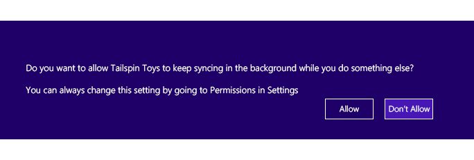 boîte de dialogue de consentement de l'utilisateur pour la synchronisation des appareils.