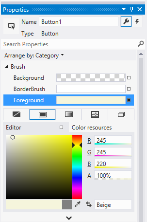 Sélecteur de couleurs dans le concepteur Visual Studio