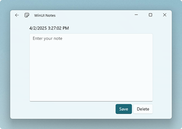 Capture d’écran finale de l’application de notes montrant une nouvelle note vide.