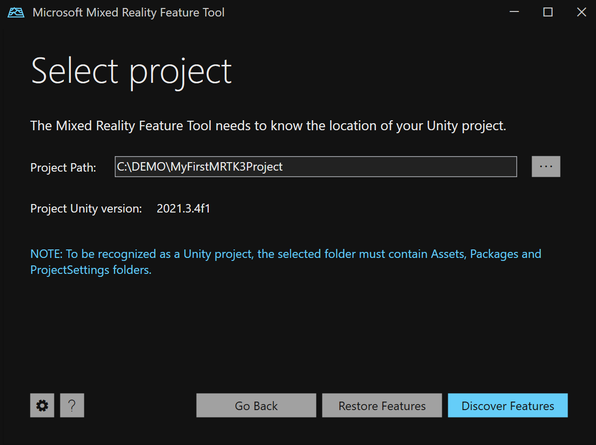 Sélectionner le projet Unity