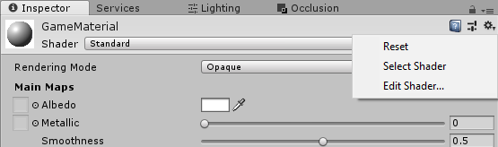 Sélectionner un nuanceur dans Unity