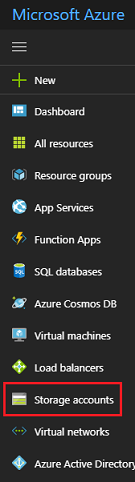 Capture d’écran du menu du portail Azure. Les comptes de stockage sont mis en surbrillance.