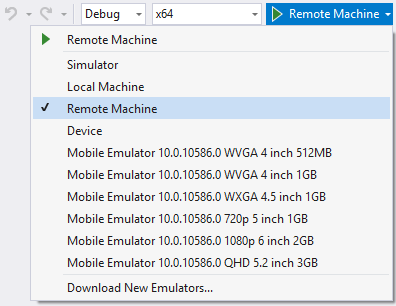 liste déroulante des cibles de débogage Visual Studio