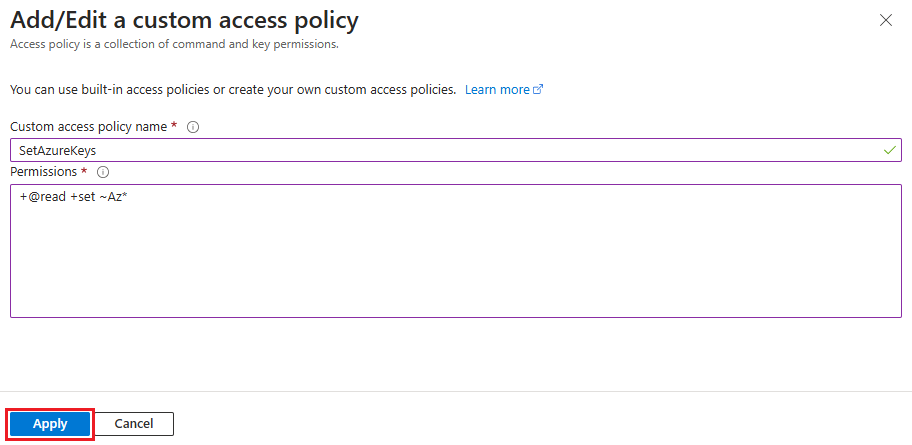 Screenshot che mostra un modulo per aggiungere criteri di access personalizzati.