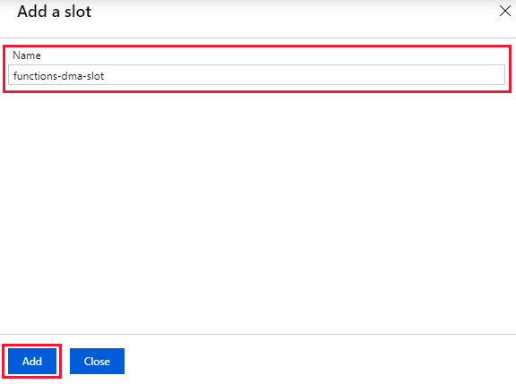 Screenshot che mostra la denominazione dello slot di distribuzione di Funzioni di Azure.