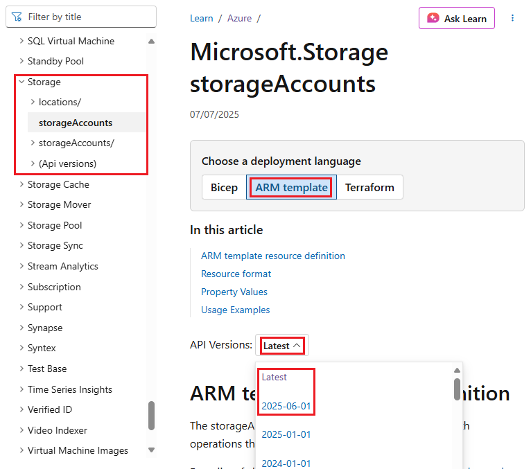 Riferimento del modello di Resource Manager - Versioni dell'account di archiviazione