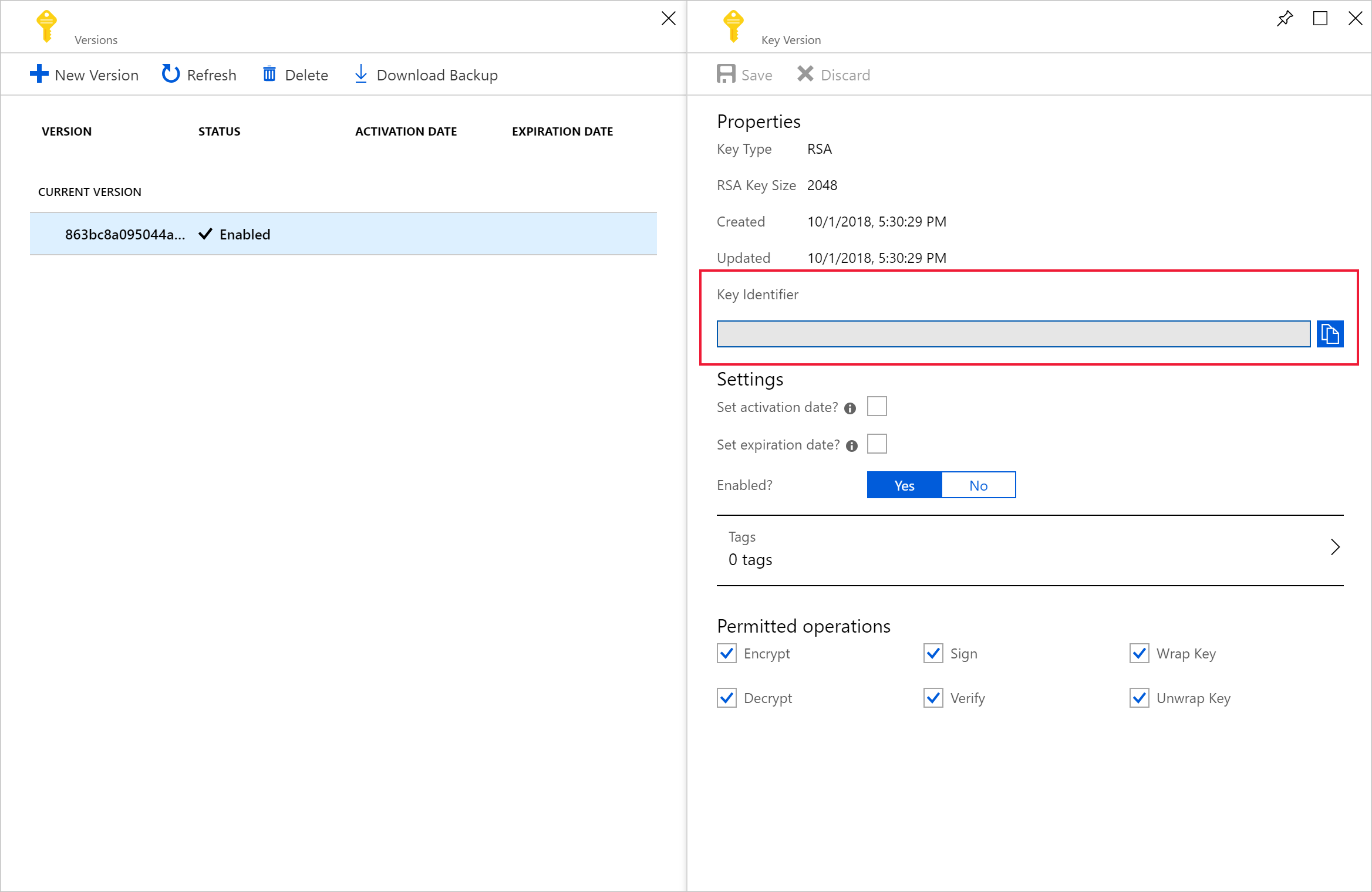 ottenere l'identificatore della chiave.