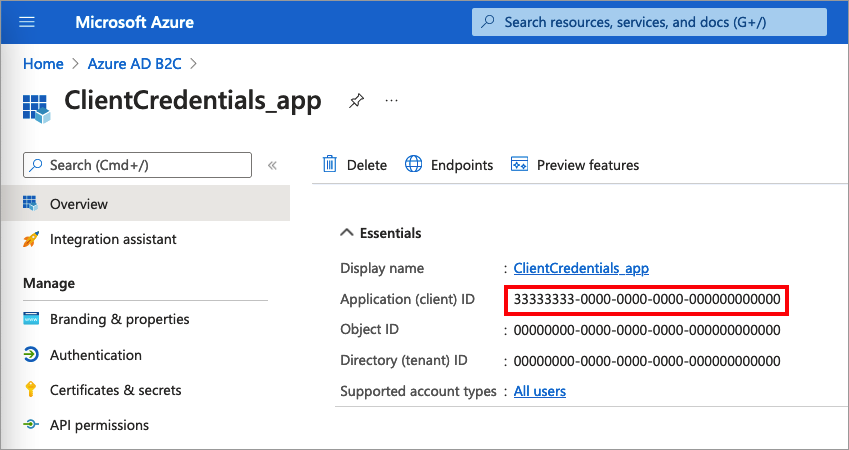 Lo screenshot mostra come ottenere l'I D applicazione.