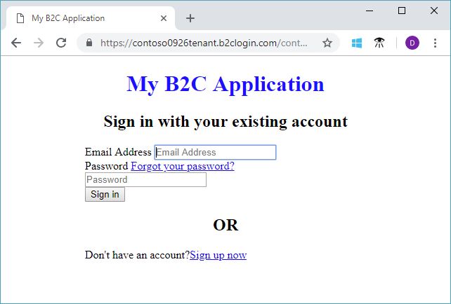 Web browser che mostra la pagina di iscrizione o accesso con elementi dell'interfaccia utente personalizzati
