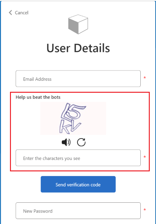 Screenshot di CAPTCHA visualizzato nella pagina di iscrizione.