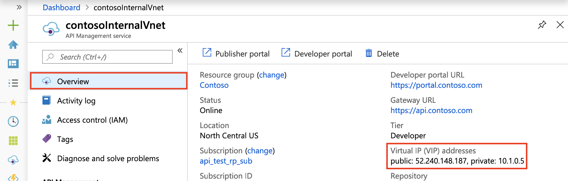 Indirizzo IP pubblico e privato nel portale di Azure