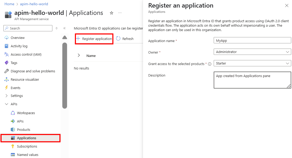 Screenshot delle impostazioni dell'applicazione nel portale.