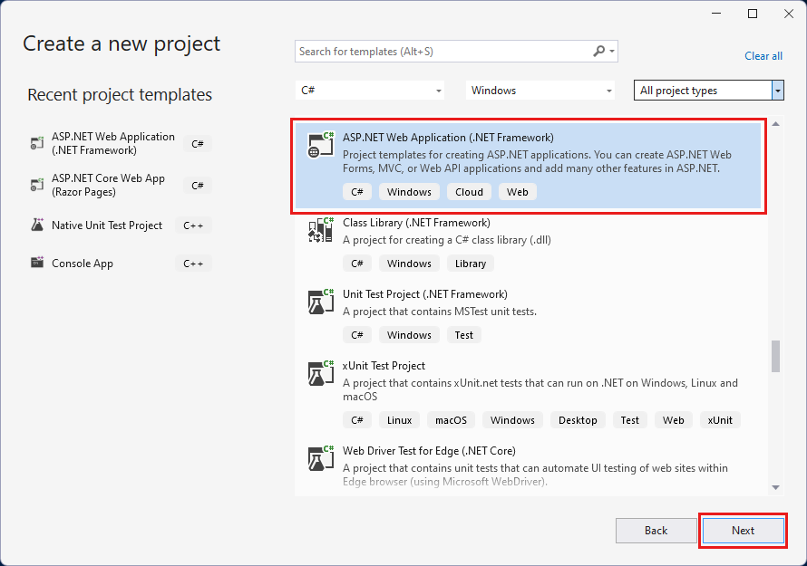 Screenshot che mostra la finestra di dialogo Crea un nuovo progetto.