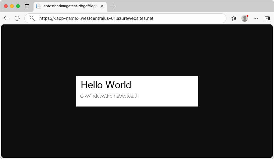 Screenshot che mostra l'app di esempio che usa C:\Windows\Fonts\Aptos.TTF.