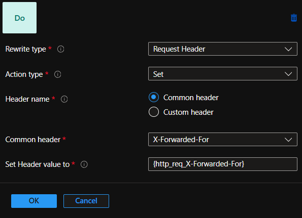 Screenshot che mostra la rimozione dell'indirizzo IP proxy in linea dall'intestazione XFF.