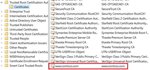 Screenshot dei certificati radice attendibili.