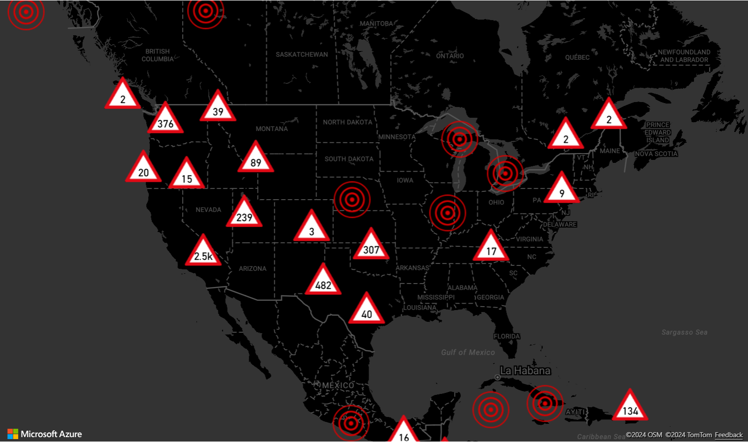 Screenshot con una mappa che mostra i cluster con un livello simbolo.