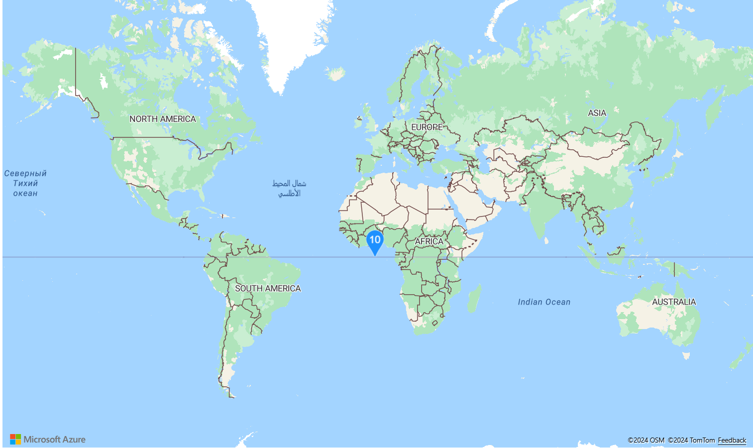 Screenshot che mostra una mappa del mondo con un HtmlMarker semplice.