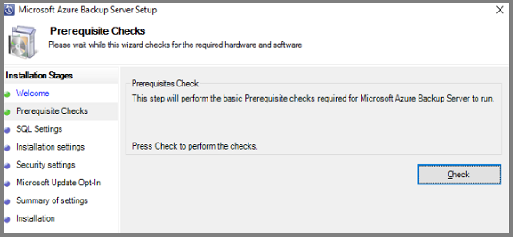 Server di Backup di Azure - Controllo dei prerequisiti