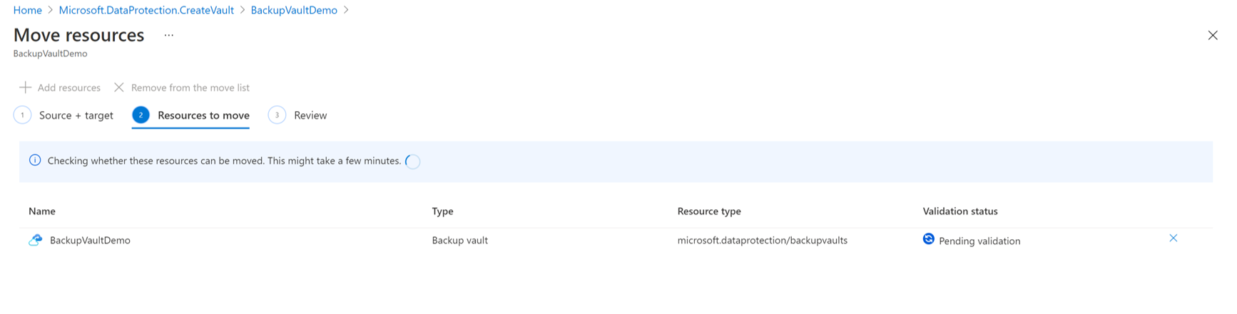Screenshot che visualizza lo stato di convalida dell'archivio di backup.