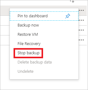 Screenshot del menu Arresta backup.
