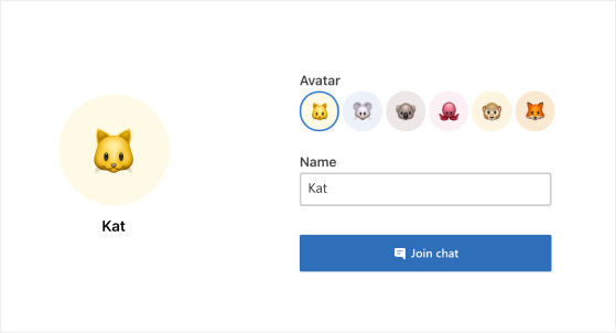 Screenshot che mostra la schermata di prechat dell'applicazione.