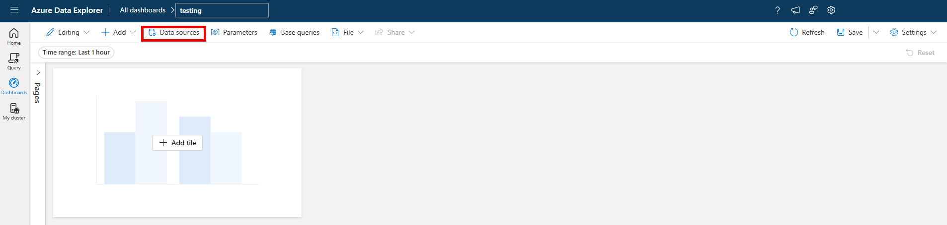 Screenshot dell'aggiunta di un'origine dati tramite il menu altro.