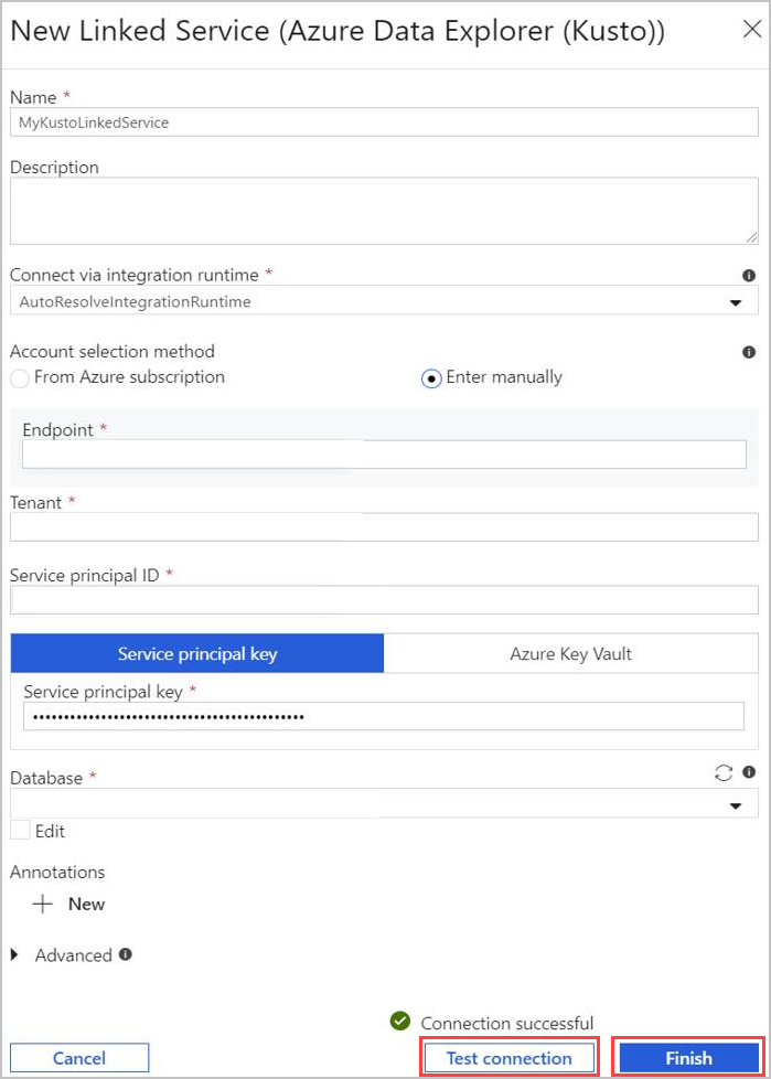 Azure Data Explorer nuovo servizio collegato.
