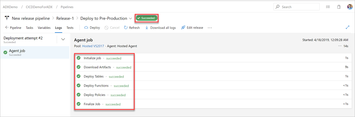 Screenshot che indica una distribuzione riuscita.