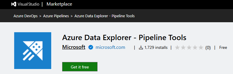 Screenshot dell'ottenimento dell'estensione Pipeline Tools nel Marketplace di Visual Studio.