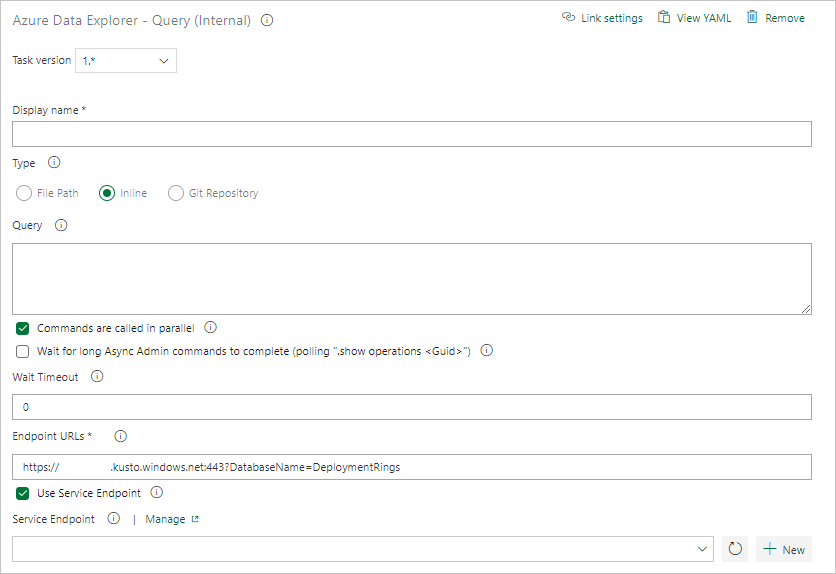 Screenshot che mostra come creare un'attività di interrogazione.