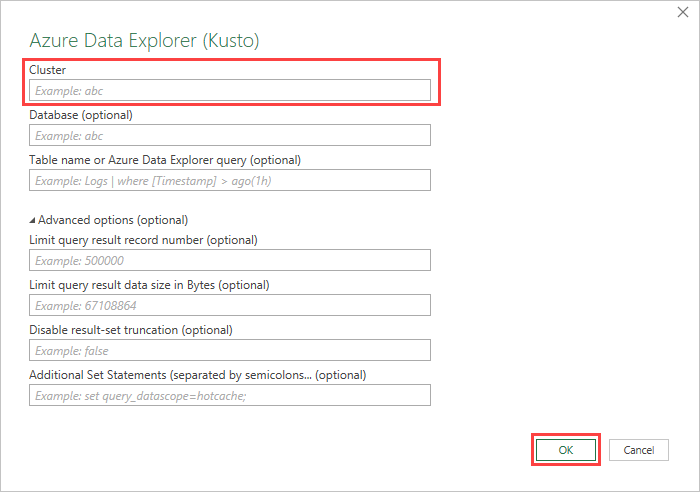 Screenshot che mostra la finestra Esplora dati di Azure (Kusto).