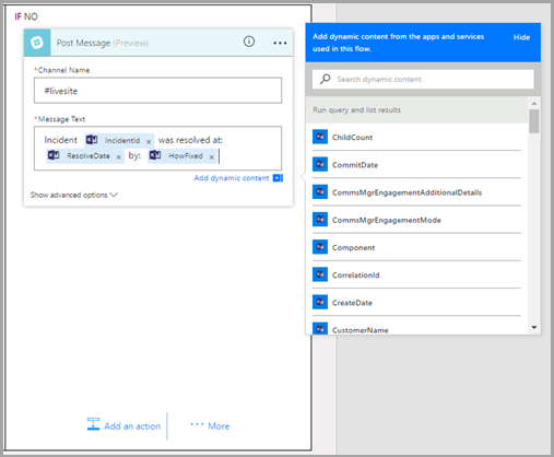 Screenshot dell'azione Slack - Invia messaggio.