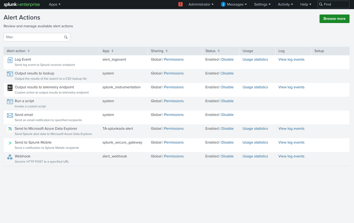 Screenshot della pagina Azioni di avviso che mostra il componente aggiuntivo Azure Esplora dati.
