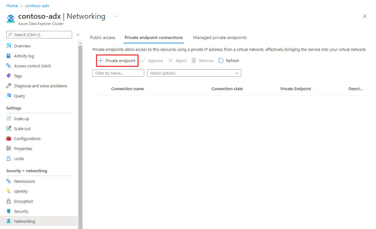 Screenshot della pagina di rete, che mostra il primo passaggio della creazione di un endpoint privato.