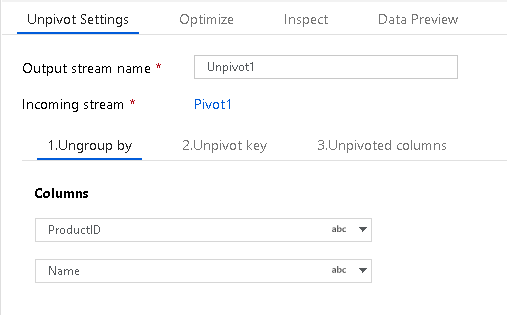 Screenshot che mostra le impostazioni UnPivot con la scheda Separa per selezionata.