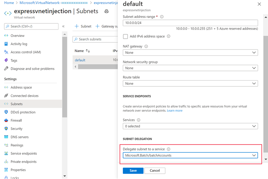 Delegare la sottorete ad Azure Batch