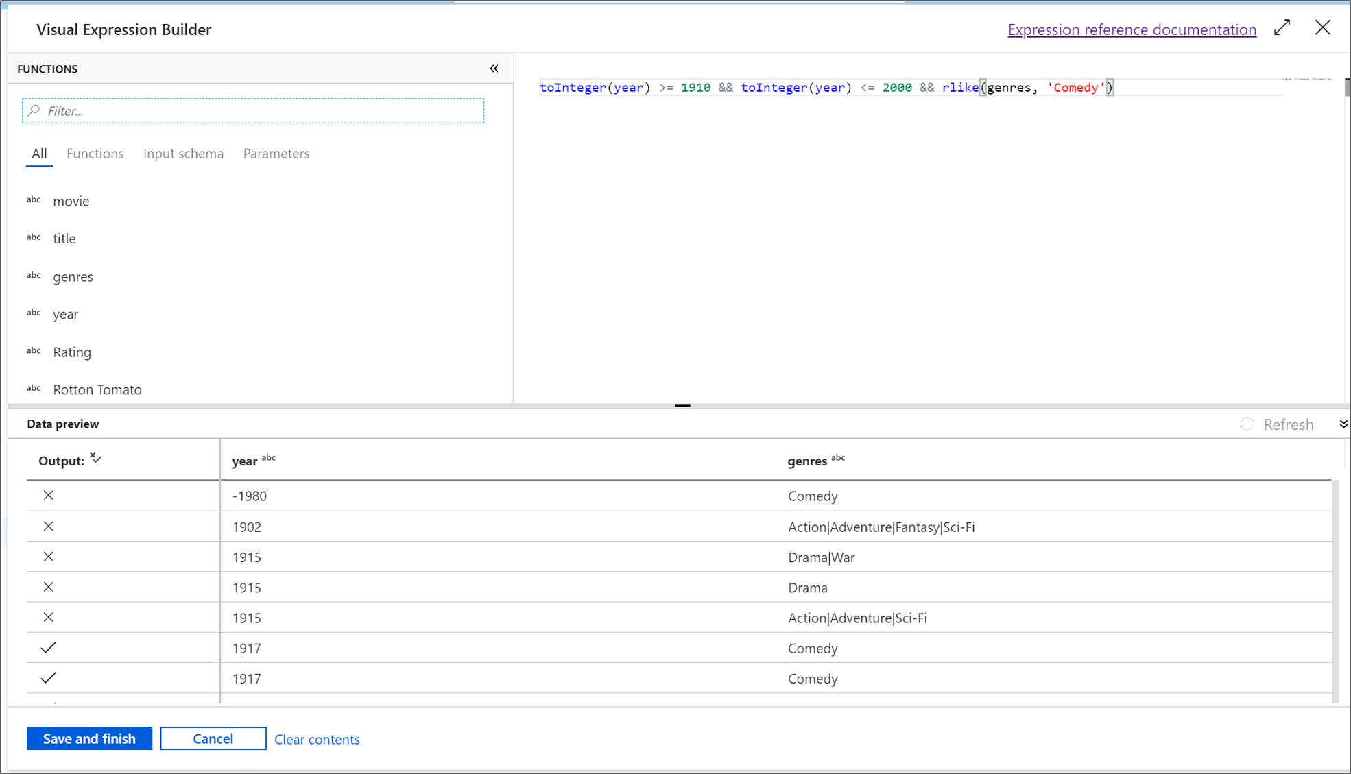 Screenshot del generatore di espressioni di filtro.