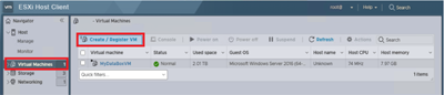 Screenshot che mostra le opzioni per creare o registrare una macchina virtuale.