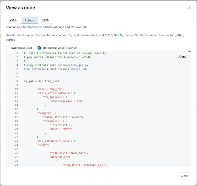Visualizzare come codice, Python