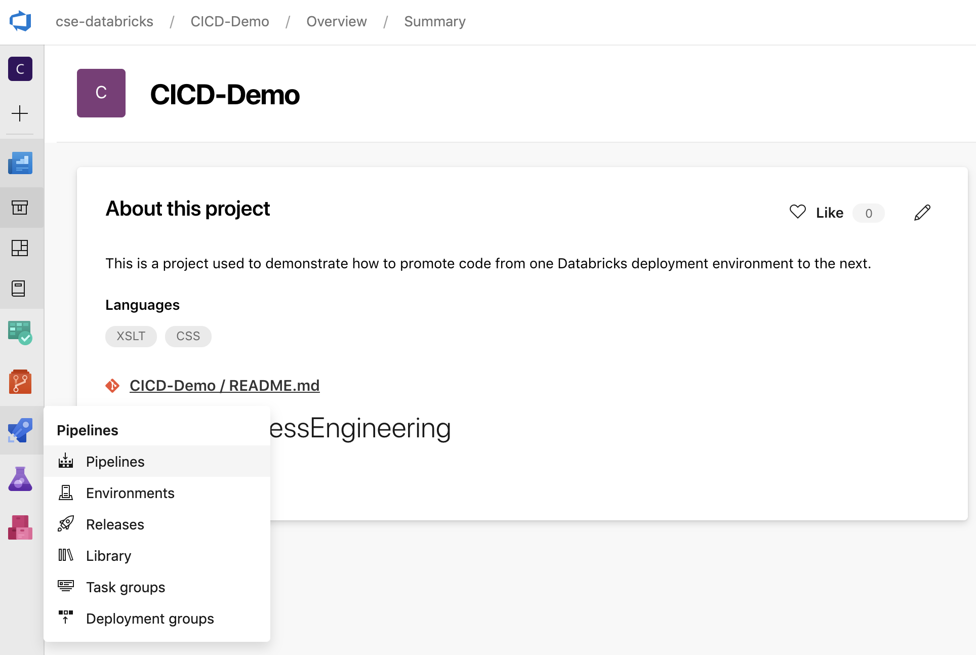 Pipeline del menu Azure DevOps