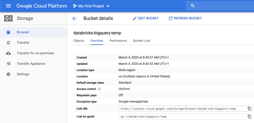 Dettagli Google bucket