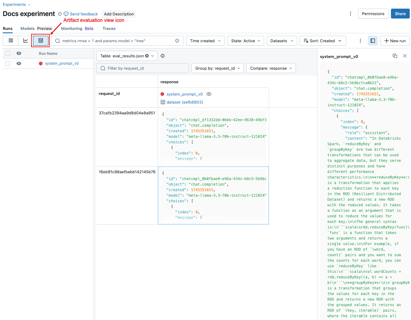 domande individuali nel set di valutazione