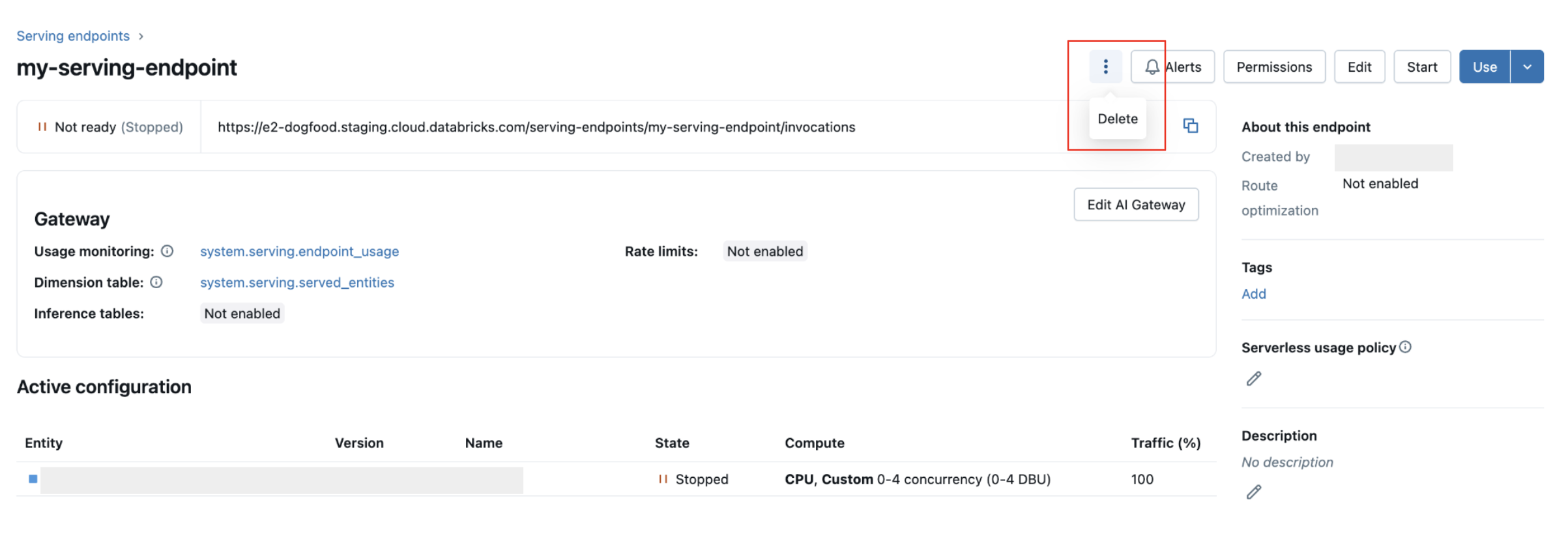 Eliminare un endpoint di gestione di un modello usando l'interfaccia utente di gestione.