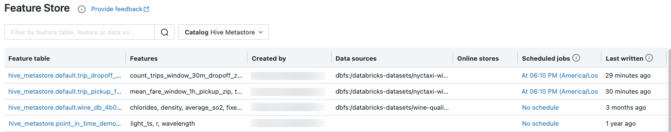 pagina dell'archivio delle funzionalità