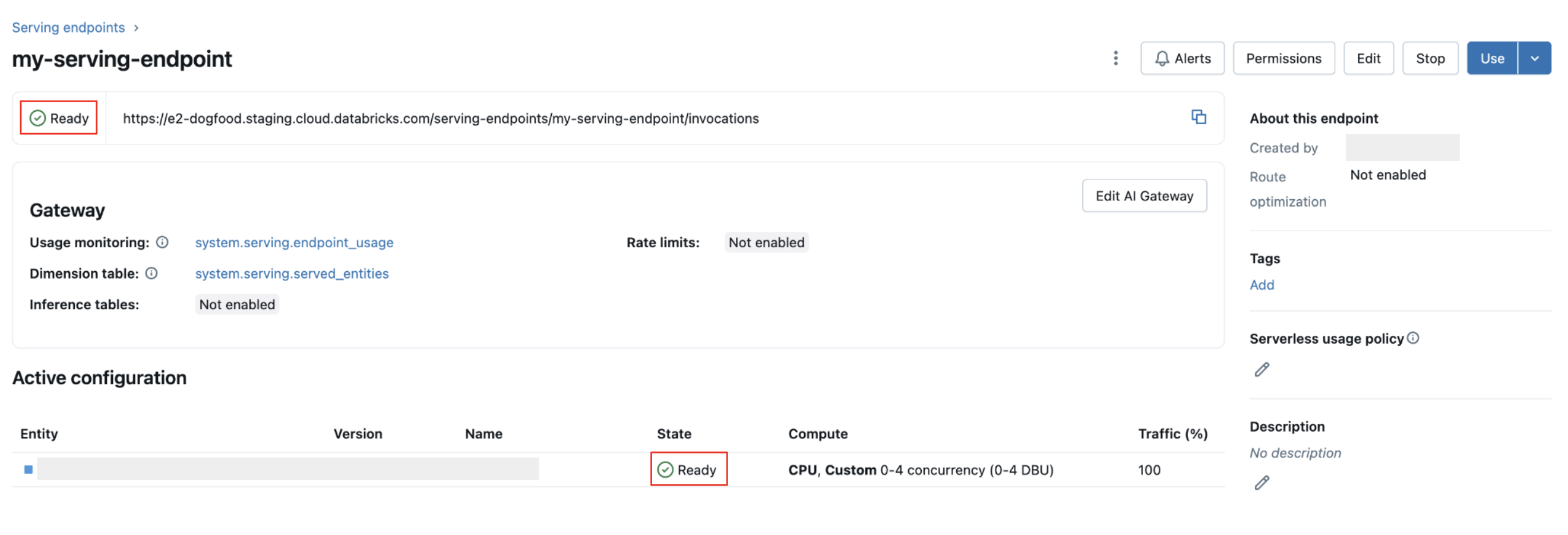 Controllare lo stato dell'endpoint utilizzando l'interfaccia utente dei dettagli dell'endpoint.